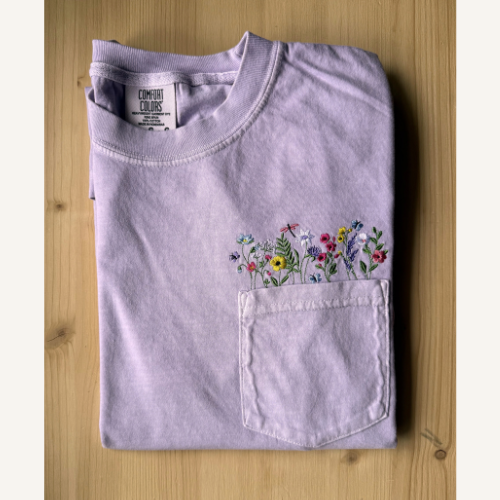 Multi Floral Colorful Pocket Bouquet Comfort Colors Tshirt