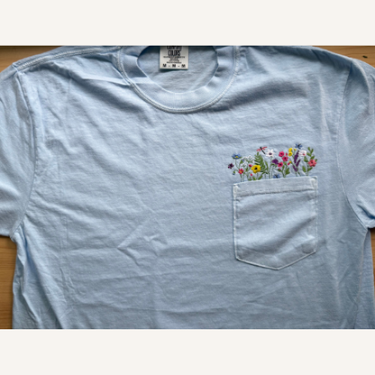 Multi Floral Colorful Pocket Bouquet Comfort Colors Tshirt