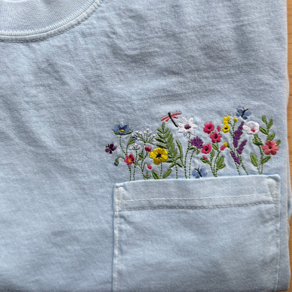 Multi Floral Colorful Pocket Bouquet Comfort Colors Tshirt