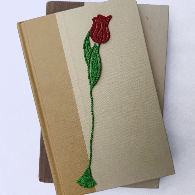 Tulip Embroidered Free Standing Lace Floral Bookmark